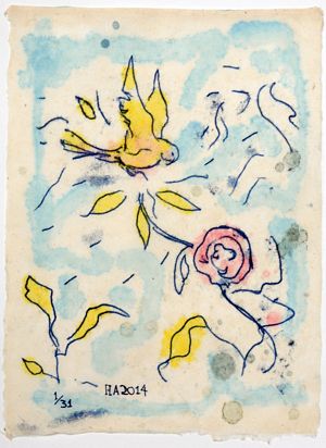 FlowerBird in the Impossible Garden Monoprint 1/31